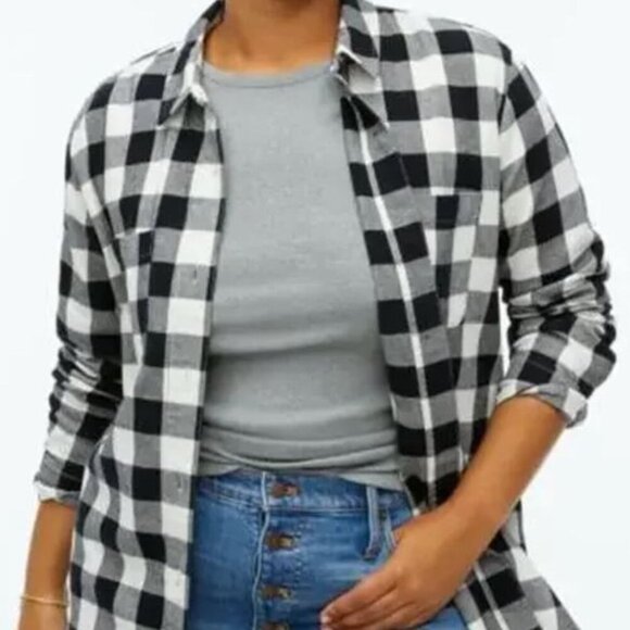 J. Crew Factory Tops - J Crew Factory  Black/Ivory Buffalo Check Shirt Jacket